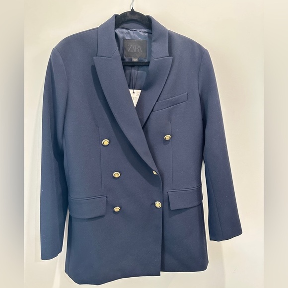 ZARA oversized Navy Blue Double-Breasted Women's Blazer NWT SIZE Xs - Picture 16 of 16